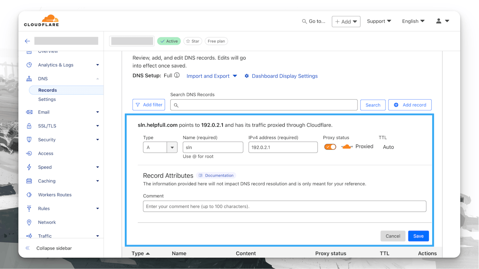 Adding a new DNS record at Cloudflare