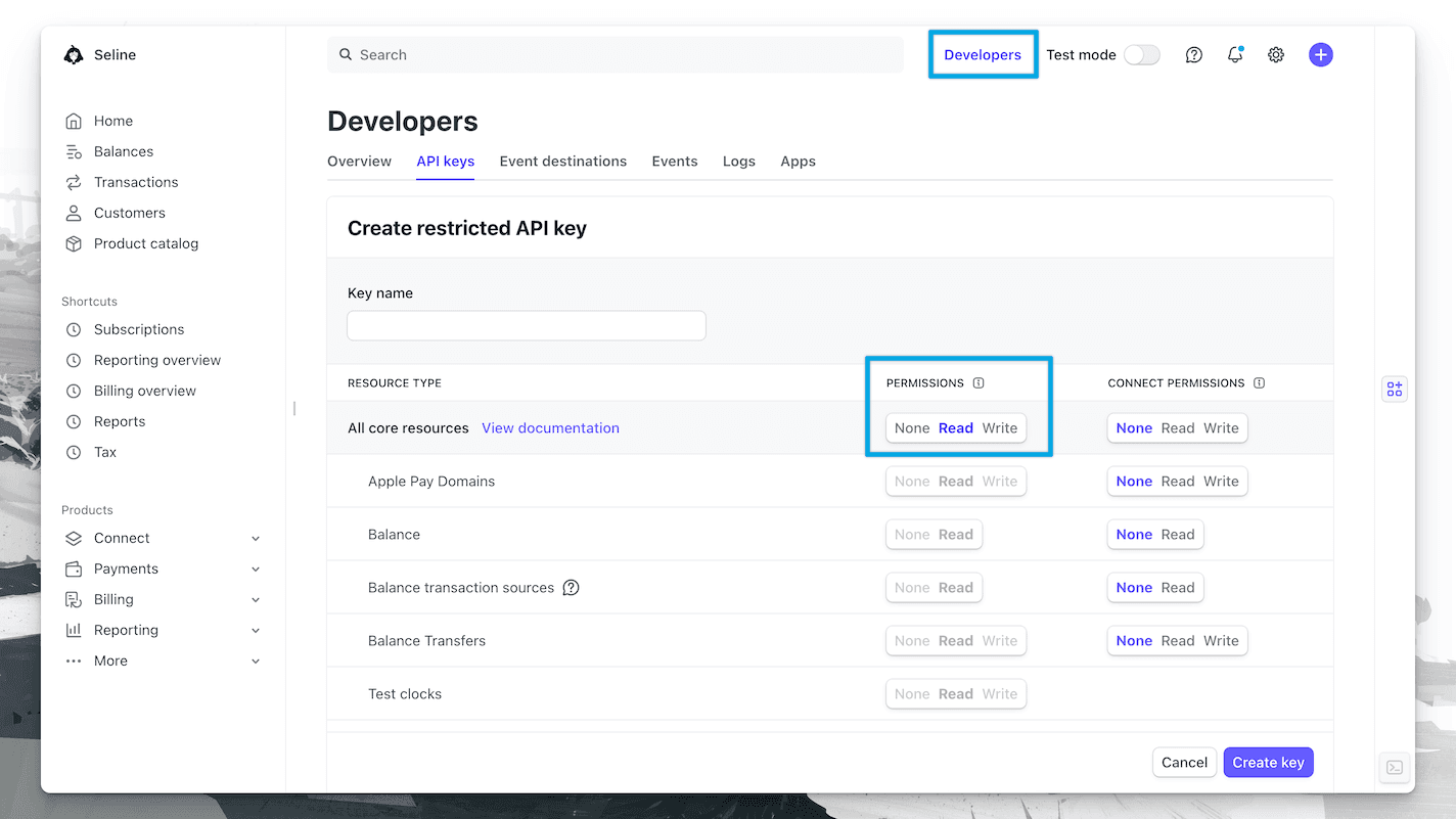 Creating new Stripe API key